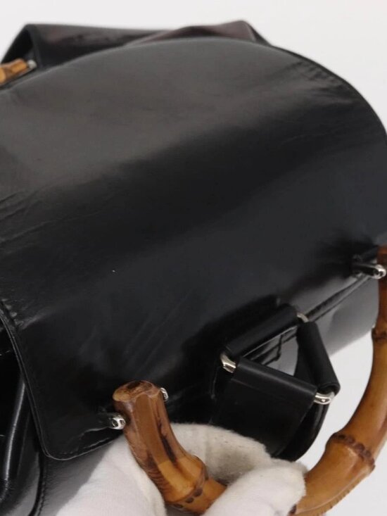 GUCCI Bamboo Backpack Enamel Black Silver 003 2058 0016 Auth 158076 main image 5
